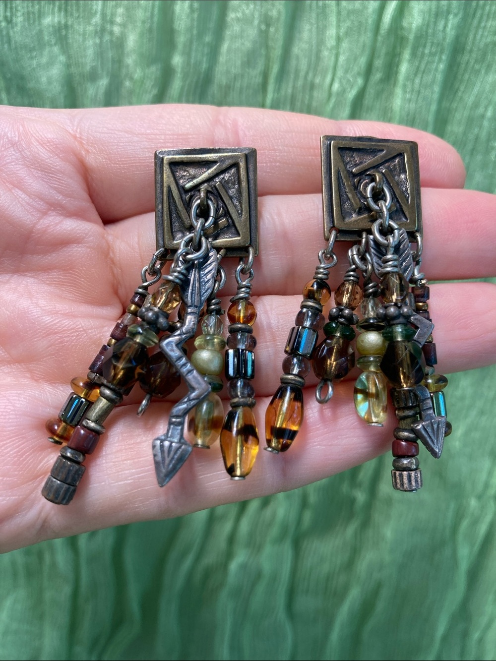 Vtg Robert Shields Signed Handmade Dangle Arrow Earrings